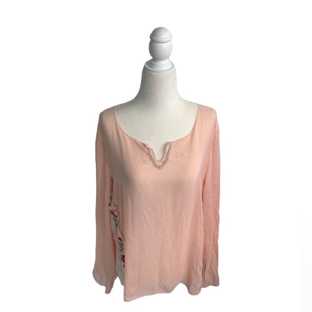 J. Jill Silk Pink Embroidered Long Sleeve Blouse sz L